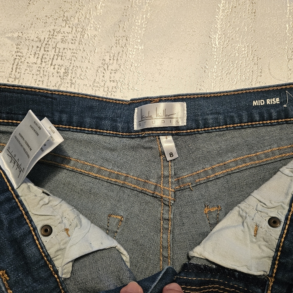 Nicole Miller Blue Jean Shorts with Floral Embroidery - Picture 3 of 3